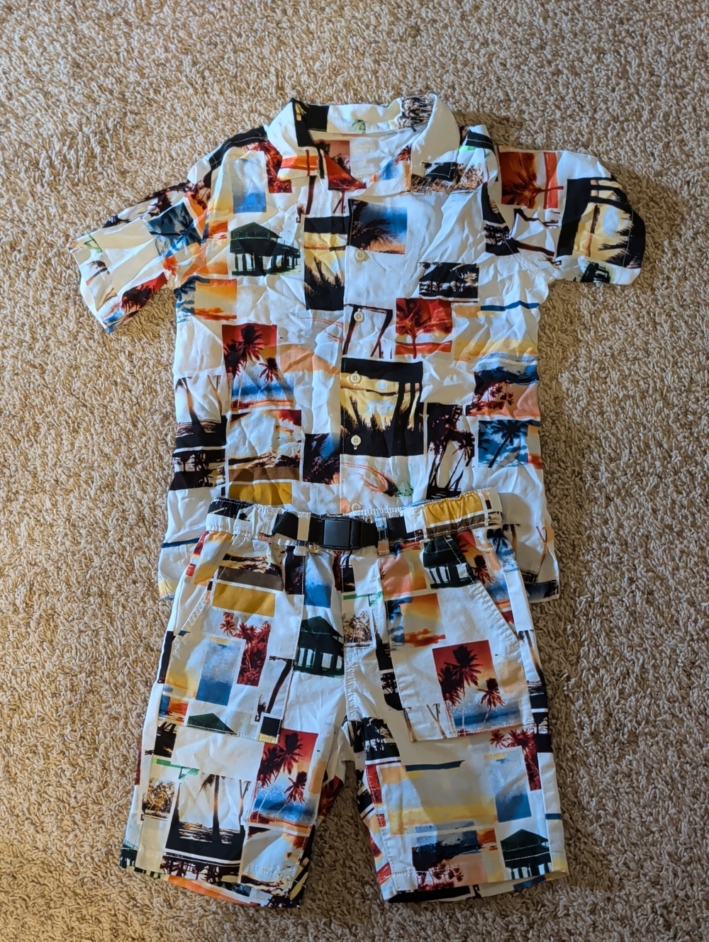 wonder nation Multi-Color Tropical Print Shirt & Shorts Set